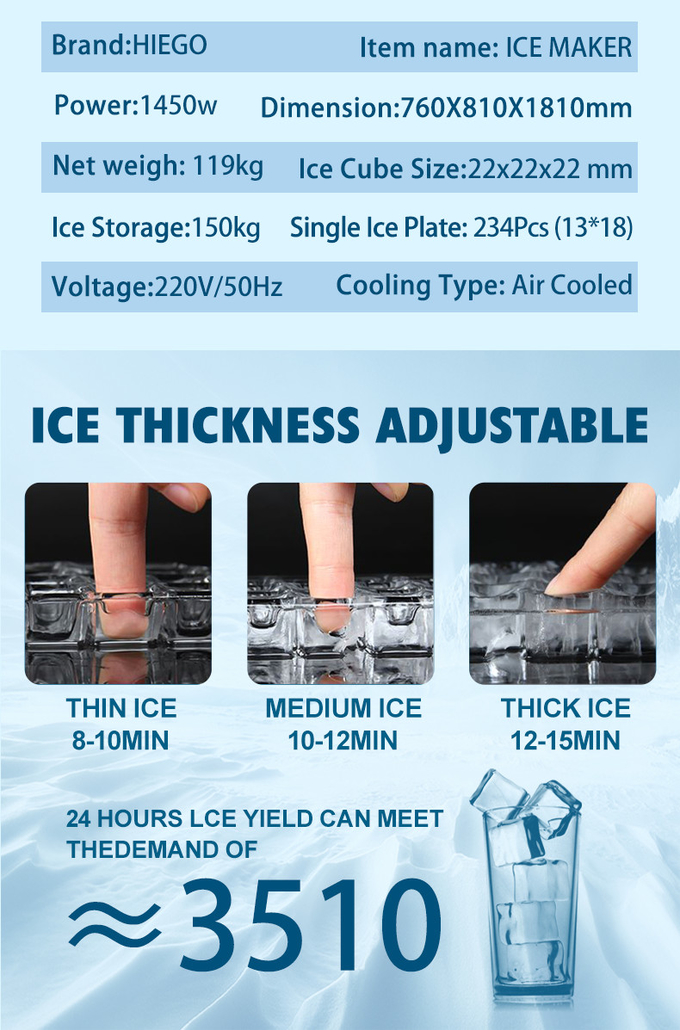 Ice Maker Machine 250 kg Kommerzielle Würfel-Eismaschine Tragbarer Eisbereiter 7
