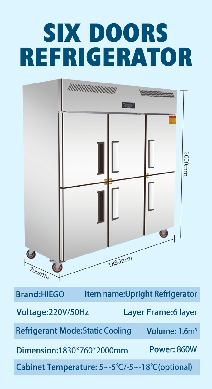 Gefrierschrank des Edelstahl-1000L für Türen des Fleisch-4 lockern abkühlenden vertikalen Küchen-Kühlschrank auf 10